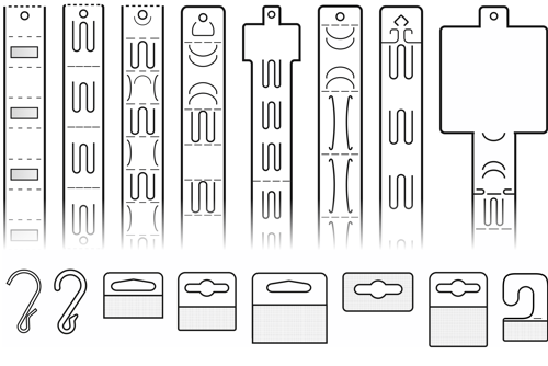 Clip Strips, S Clips & Sticky Strips A small selection of Clip Strips, Hang Tabs and S-Clips